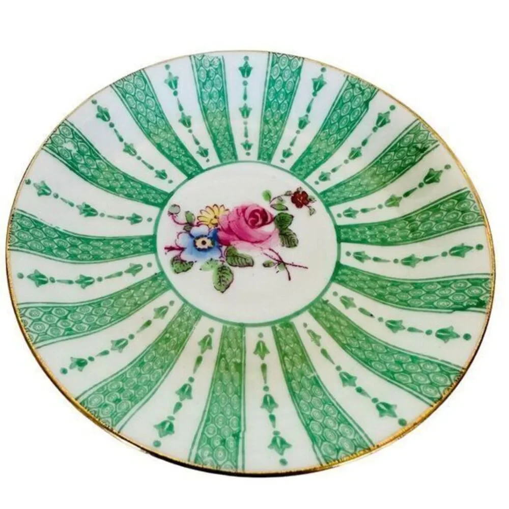 Crown Staffordshire Fine Bone China Demitasse Cup &‎ Saucer Green Lace Pink Rose